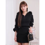 ブラック | ファーフードニットワンピース | LIPSERVICE