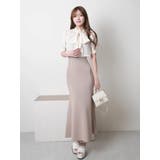 ベージュ | シアーブラウスレイヤードニットキャミワンピース | LIPSERVICE