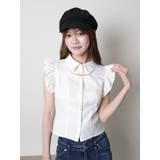 ホワイト | デコルテオープンフリルスリーブブラウス | LIPSERVICE