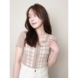 ベージュ | フロントZIPチェックジャガードニット | LIPSERVICE