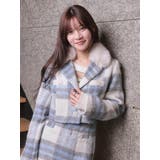 ブルー | ファーカラーシャギーチェックジャケット | LIPSERVICE