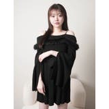 ブラック | ジュエルチェーンファーオフショルニットワンピース | LIPSERVICE