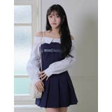 ネイビー | オフショルシャツレイヤードライクワンピース | LIPSERVICE