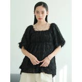 ブラック | フリンジジャガードブラウス | LADYMADE