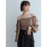キャメル | リボンスリーブドッキングニット | LADYMADE