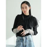 ブラック | チュールフリル×シアーカフスリブニットセット | LADYMADE