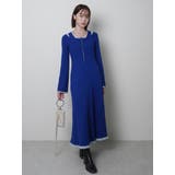 ブルー | フロントジップレイヤードニットワンピース | LADYMADE