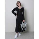 ブラック | フロントジップレイヤードニットワンピース | LADYMADE