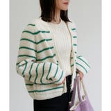 グリーン | 【ニット】ミドルゲージボーダーZIPカーデ ダブルジップ | CLOTHY