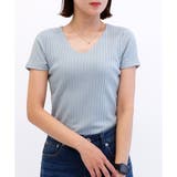 ライトサックス | 【ワイドリブ】半袖VネックシームレスTシャツ | CLOTHY
