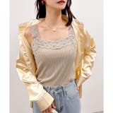 ベージュ(Vカット) | 【テレコ】ブラ紐が隠れるレースタンクトップ ブラ紐隠し レースキャミソール | CLOTHY