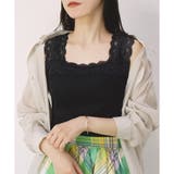 ブラック(スクエア) | 【テレコ】ブラ紐が隠れるレースタンクトップ ブラ紐隠し レースキャミソール | CLOTHY