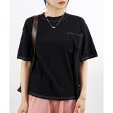 ブラック | 【2025SS新作】配色ステッチTシャツ | CLOTHY