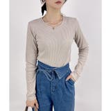 ベージュ(クルーネック) | 【2025AW新作】ネックが選べる長袖ベーシックリブTシャツ | CLOTHY