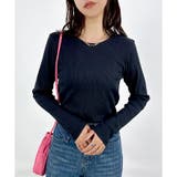 ブラック(クルーネック) | 【2025AW新作】ネックが選べる長袖ベーシックリブTシャツ | CLOTHY