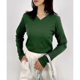 ダークグリーン(Vネック) | 【2025AW新作】ネックが選べる長袖ベーシックリブTシャツ | CLOTHY
