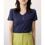ネイビー | 【コットン100%】半袖VネックTシャツ | CLOTHY