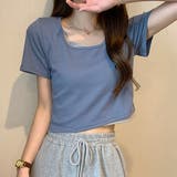 ブルー | ショート丈トップス スクエアネック 半袖 | IRADOWL