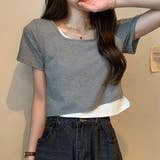グレー | ショート丈トップス スクエアネック 半袖 | IRADOWL