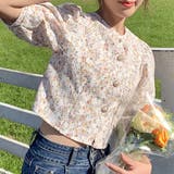ピンク | 花柄ノーカラーブラウス ショート丈 レトロ | IRADOWL