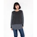 ブラック | ストライプ柄アンサンブルトップス レーディス 長袖 | Frenchic