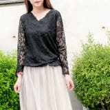 ブラック | 花柄レーストップス レーディス トップス | Frenchic