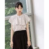 花柄ラッフルバンドカラーブラウス フリル ノースリーブシャツ | Frenchic | 詳細画像1 