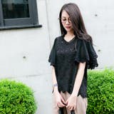 クロ / Fサイズ | Vネック カットワークレース刺繍ふんわりスリーブトップス 春夏 | Frenchic
