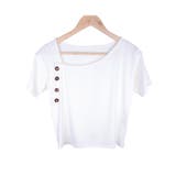 ホワイト / Fサイズ | ボタンデザイン半袖トップス レーディス トップス | Frenchic
