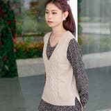 ベージュ | ショート丈 Vネック ケーブルニット | Frenchic