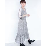 グレー | レーススリーブ花柄シフォンワンピース レーディス レース | Frenchic