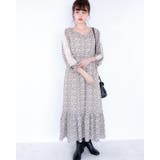 アプリコット | レーススリーブ花柄シフォンワンピース レーディス レース | Frenchic