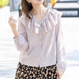 薄紫 | Vネックフリル花柄ブラウス | Frenchic