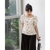 ベージュ | 花柄パワショルシフォンブラウス | Frenchic