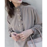 ブラウン | フリルネックコーデュロイブラウス | Frenchic