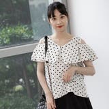 ホワイト | ドットオフショルフレアブラウス | Frenchic