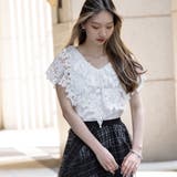 ホワイト | 総レースフリルシフォンブラウス | Frenchic