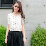 ベージュ / Fサイズ | ハートレース袖ドットトップス レーディス 半袖 | Frenchic