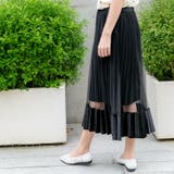 ブラック | ベロア裾チュールプリーツスカート レーディス ロング | Frenchic