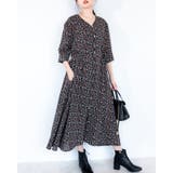 ブラック | 2WAY フロントボタン花柄ワンピース レーディス | Frenchic