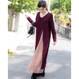 ワイン×Pベージュ | ドッキングワンピース プリーツスカート ロングワンピース | Frenchic