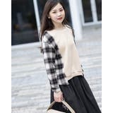 オープンショルダーチェック柄切替えブラウス | Frenchic | 詳細画像14 