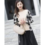 オープンショルダーチェック柄切替えブラウス | Frenchic | 詳細画像15 