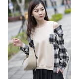 オープンショルダーチェック柄切替えブラウス | Frenchic | 詳細画像26 