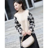 オープンショルダーチェック柄切替えブラウス | Frenchic | 詳細画像3 