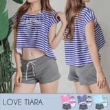 ブルー | 夏新作 マリンボーダーショート丈トップス付×三角ビキニ×ショートパンツセット | LoveTiara