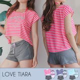ピンク | 夏新作 マリンボーダーショート丈トップス付×三角ビキニ×ショートパンツセット | LoveTiara