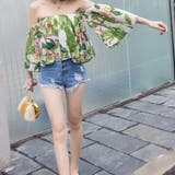 2017春夏新作 春先行南国ボタニカル柄オフショルダートップス | LoveTiara | 詳細画像3