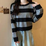 ニットトップス ボーダー柄 ニットソー レディース シンプル セーター | LTL | 詳細画像12