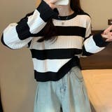 ニットトップス ボーダー柄 ニットソー レディース シンプル セーター | LTL | 詳細画像4